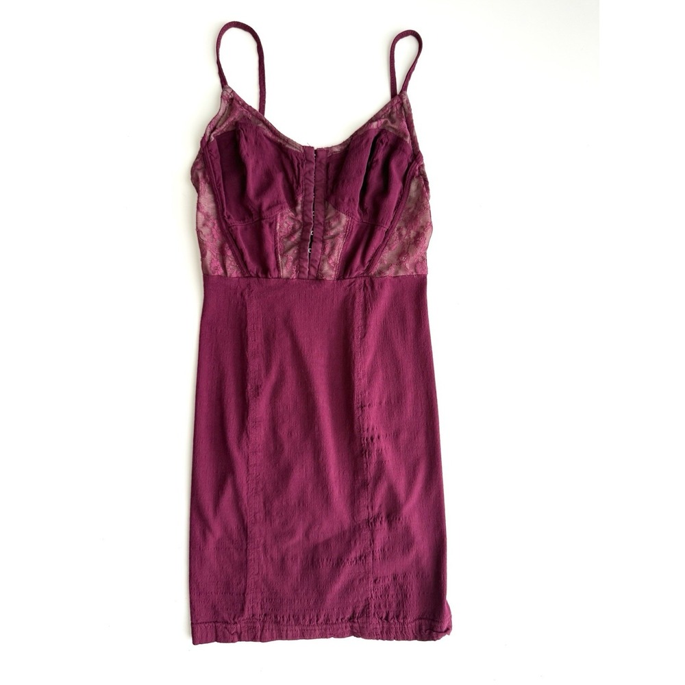 Free People Burgundy Lace Mini‎ Dress Womens XS Y2K Coquette Sexy Corset Top